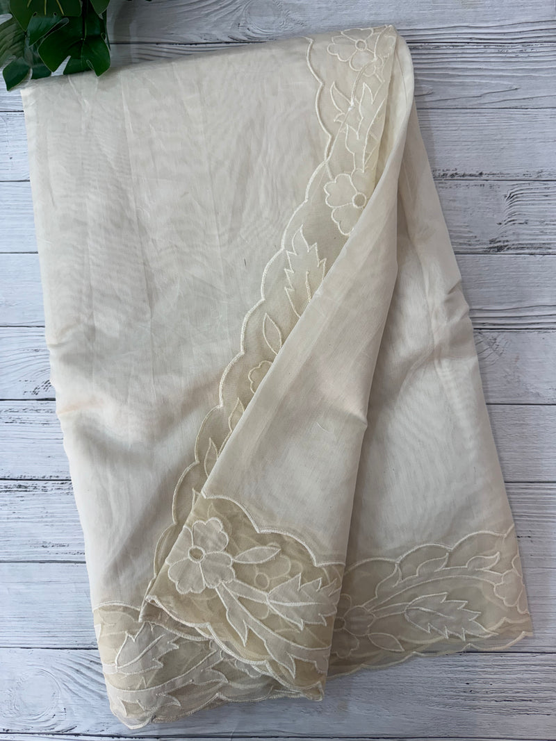 Mul chanderi saree with applique borders MSH111 Offwhite