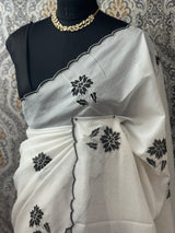 Soft kota silk saree with applique work MS15102- Black& white