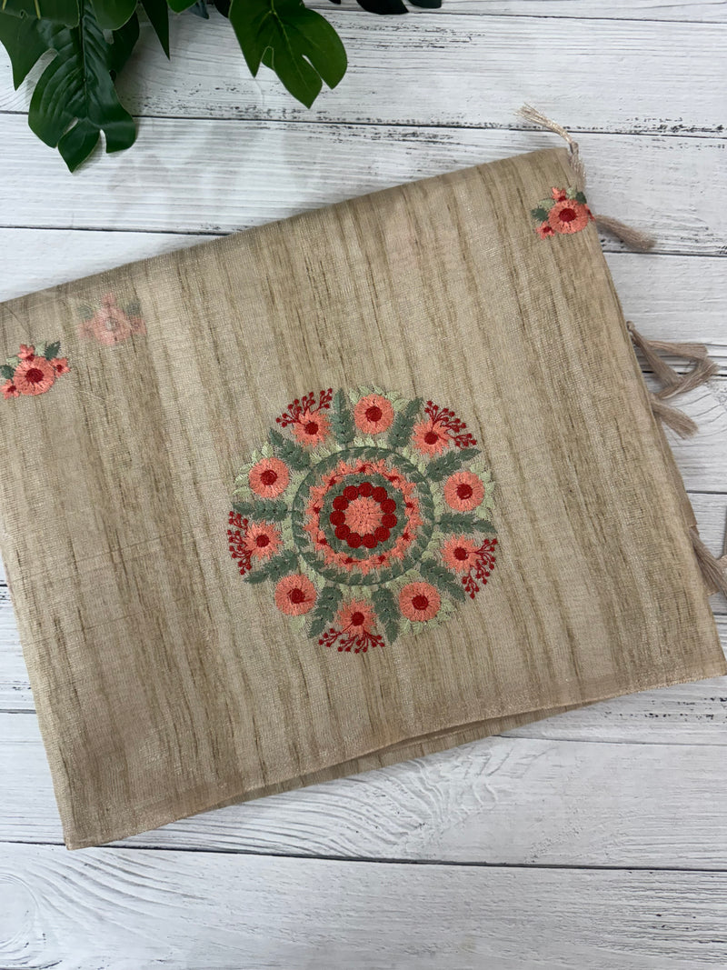 Blended tissue tussar saree with embriodery - MS8945