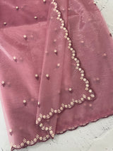 Glassy tissue organza saree with embroidery FKF121- Onion Pink