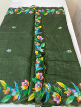 Digital printed semi Linen Saree MLS711- Green