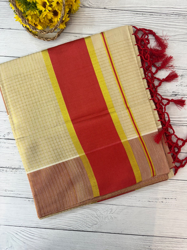 Kerala tissue saree- Gold checks