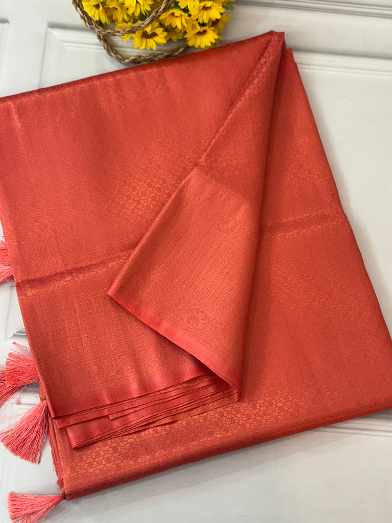 Brocade soft silk saree in copper zari weaving  MS6771
