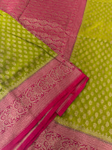 Banarasi viscose Georgette saree MKGS611- ParrotGreen to Pink