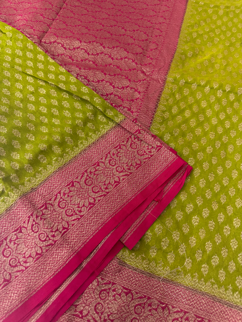 Banarasi viscose Georgette saree MKGS611- ParrotGreen to Pink