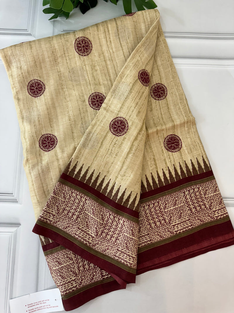 Semi Tussar embroidery saree MSTS541