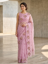 Glass tissue organza saree with embroidery MSF130