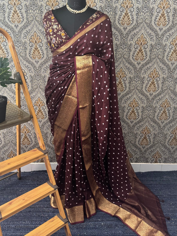 Soft dola silk saree with brocade banarasi  blouse MDLS212- Coffee