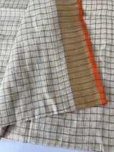 Linen checks saree with zari border MLS9766- Cream & Orange