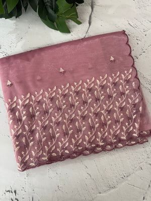 Glassy tissue organza saree with embroidery FKSF133- OnionPink