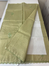 Tissue silk saree with mirror work and scalloped border MTSS432- LightGreen