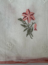 Lightweight Supernet saree with cross stitch embroidery MS142- White to Peach