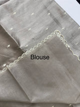Tussar finish soft silk saree with white thread embroidery MTS567 PastelTaupe