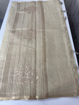 Tissue linen saree with applique work MLS350