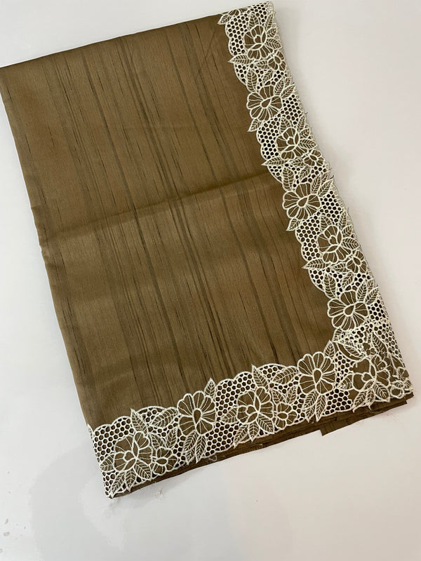 Cutwork Semi tussar saree MTSS879 Mocha Brown