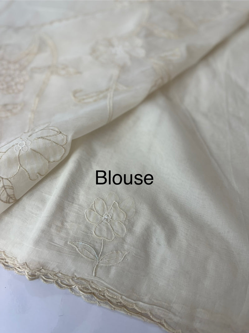 Mul chanderi applique work saree  MSH931 - Offwhite to Paleyellow