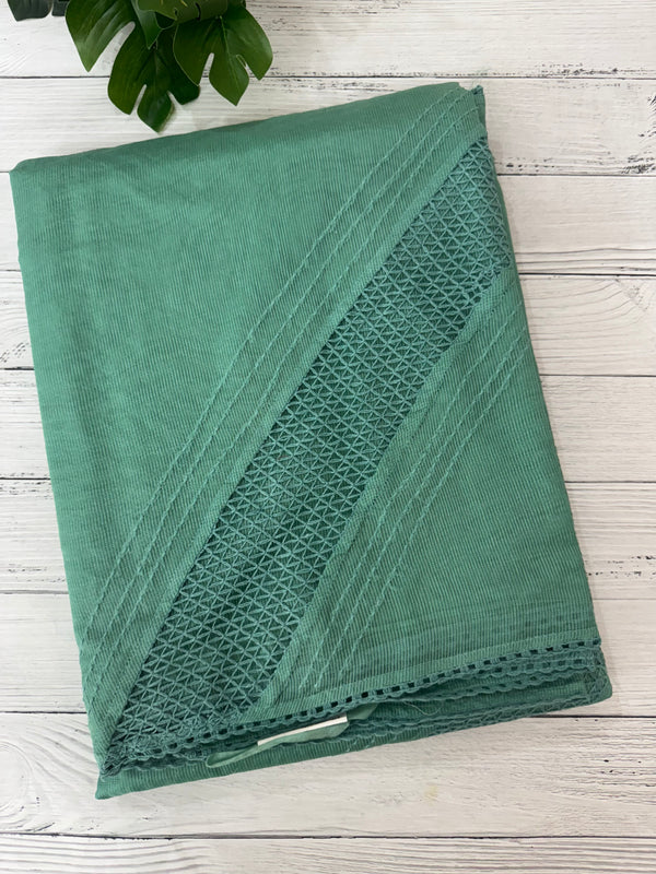 Supernet saree with crochet work and lace border MCJ5433 -JadeGreen(Design - Diagonal Crochet)