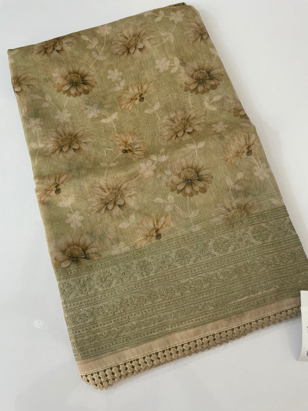 Supernet saree with digital prints and chikankari border SKFNSEM