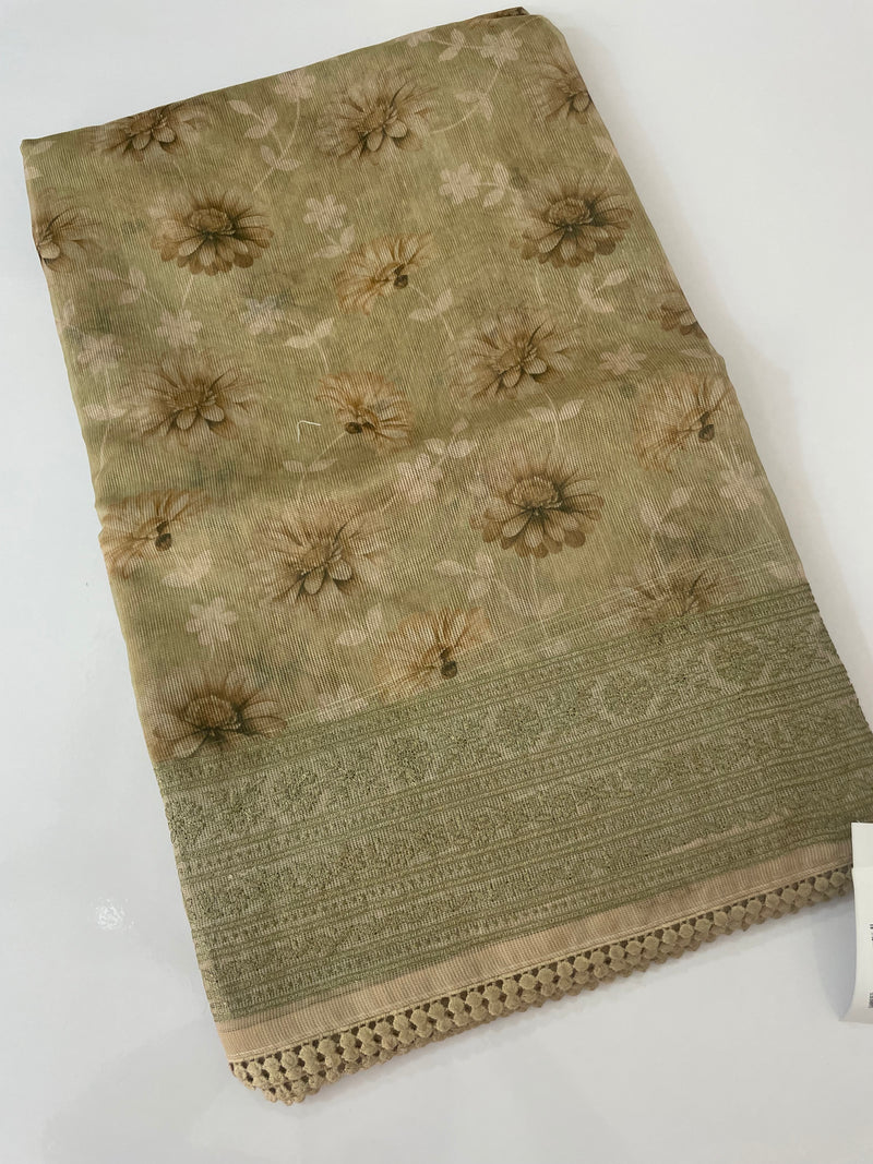 Supernet saree with digital prints and chikankari border SKFNSEM