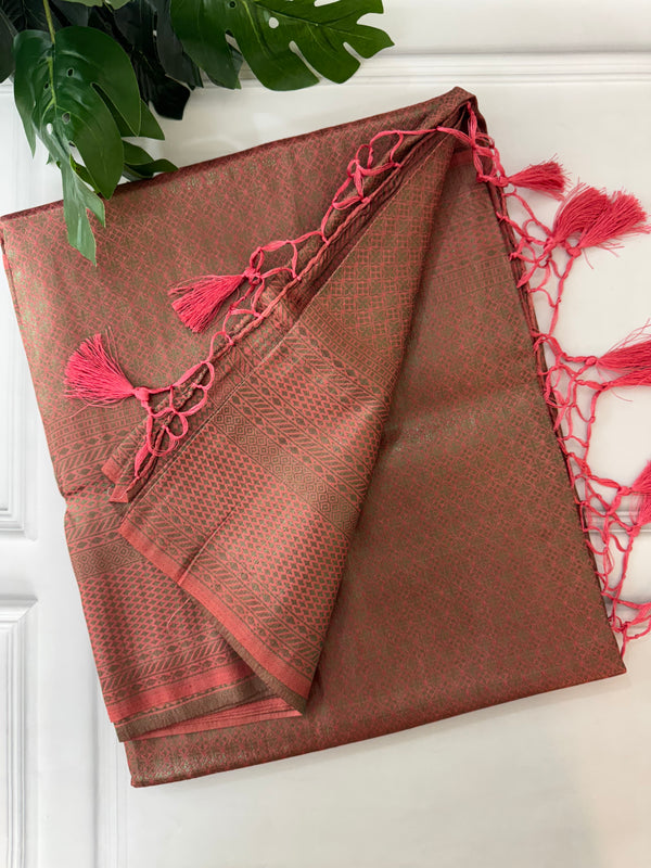 Brocade copper soft silk saree MBST213