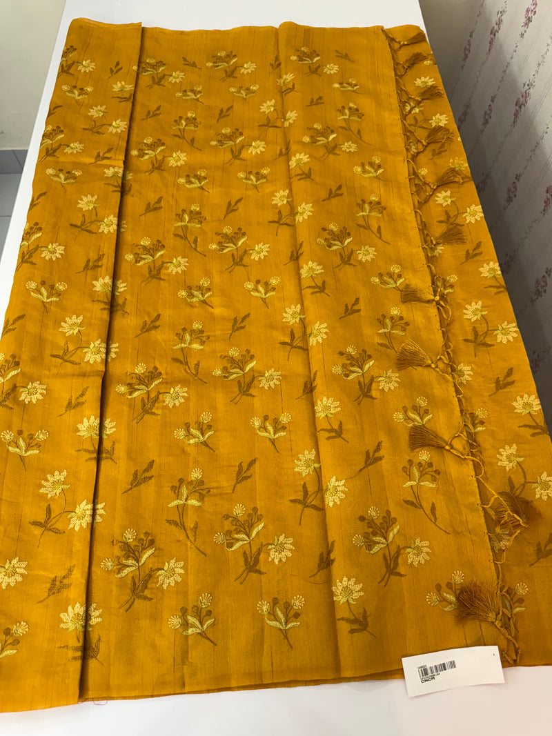 Crushed Blended tussar silk saree with embroidery- MSB7654 MustardYellow