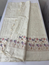 Blended tussar saree with embriodery - MS8665 Cream