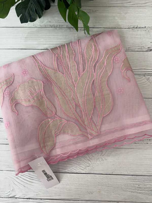 Organza saree with tissue applique work MS5081 Pastel Pink