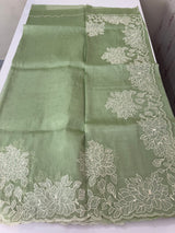 Tissue mix soft Organza saree with applique work MSCK38 DustyGreen