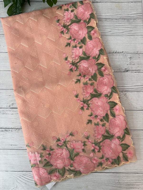 Phulkari NetKota embroidery saree - MPKS905 PeachPink