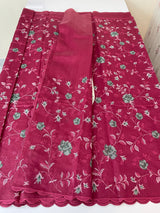 Crushed Blended tussar silk saree with embroidery- MSB7666 CranBerry