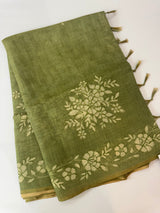 Tissue Linen Saree with applique work MRS890