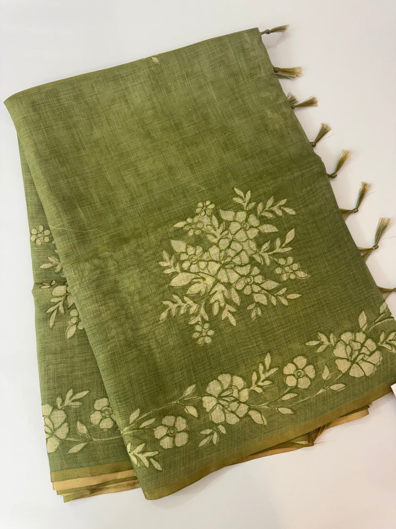 Tissue Linen Saree with applique work MRS890