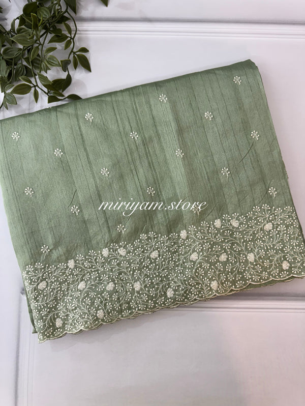 Embroidered Crepe semi tussar silk saree- MSS735 DuksyGreen