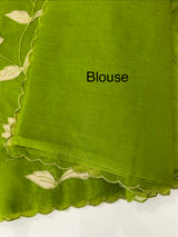 Organza saree with tissue applqiue work - MSH989 LeafGreen