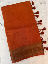 Jute silk saree with antique zari weaving MJL399 Orange