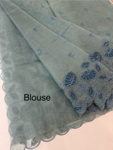 Viscose Organza saree with applique work-MSH103 MidnightBlue