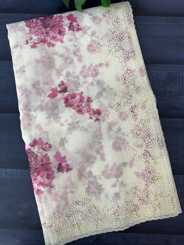 Cutwork Soft kota silk saree with digital prints MSH121