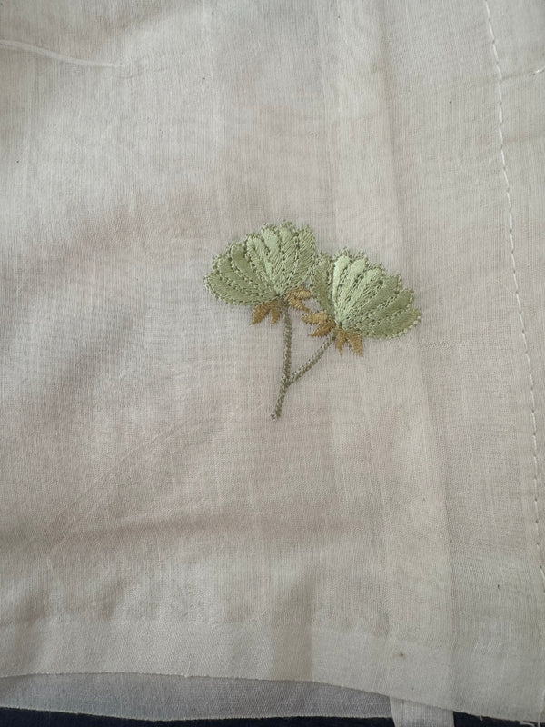 Mul chanderi saree with embriodery MSH114- Green flowers