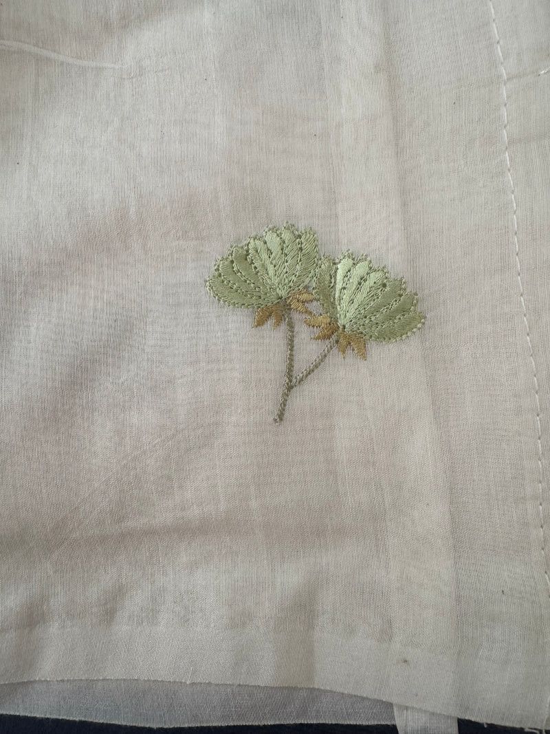 Mul chanderi saree with embriodery MSH114- Green flowers