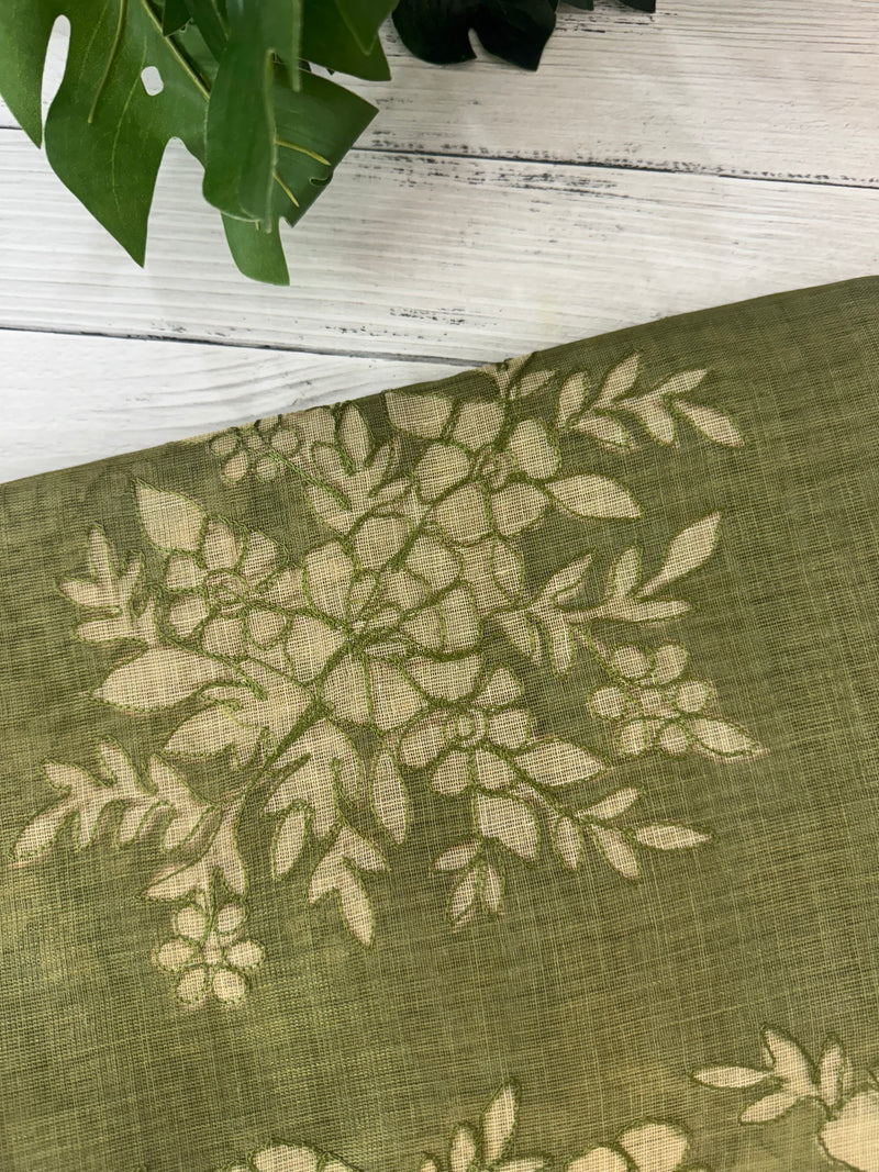 Tissue Linen Saree with applique work MRS890