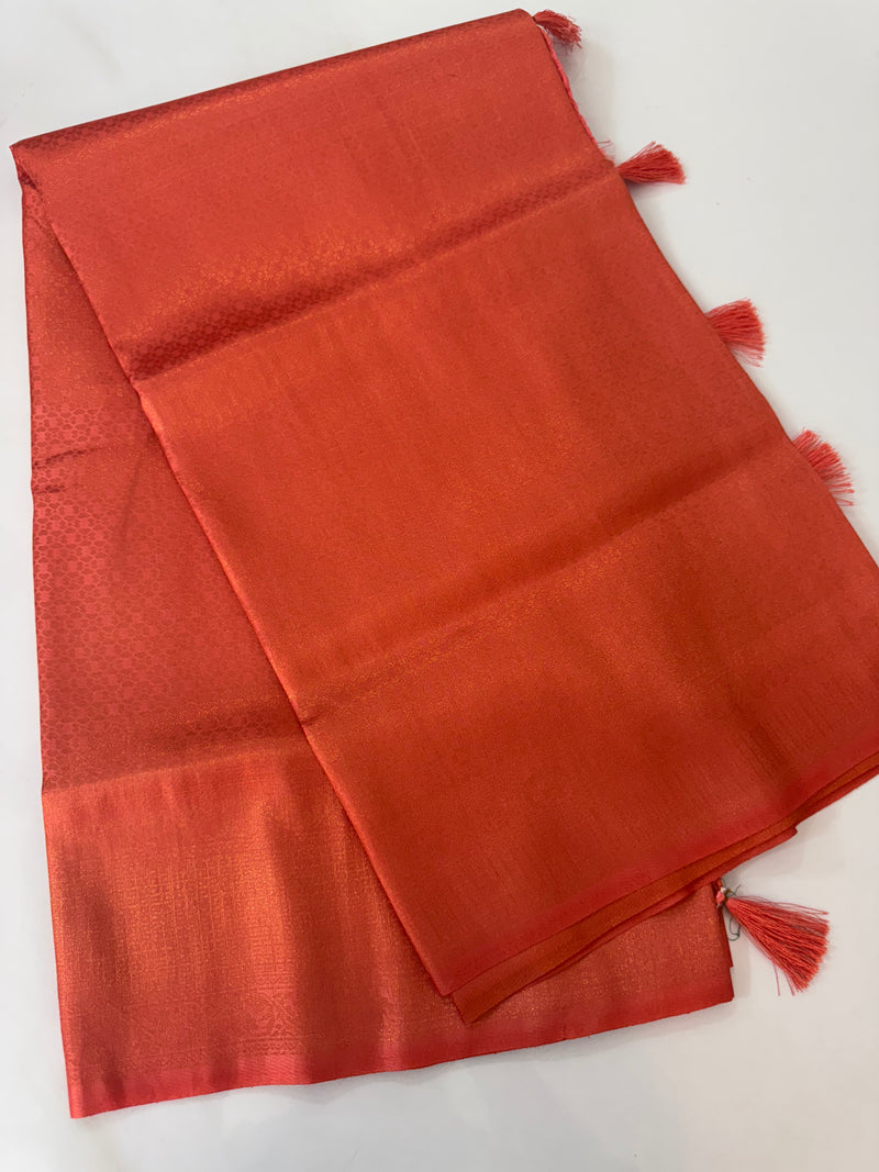 Brocade soft silk saree in copper zari weaving  MS6771
