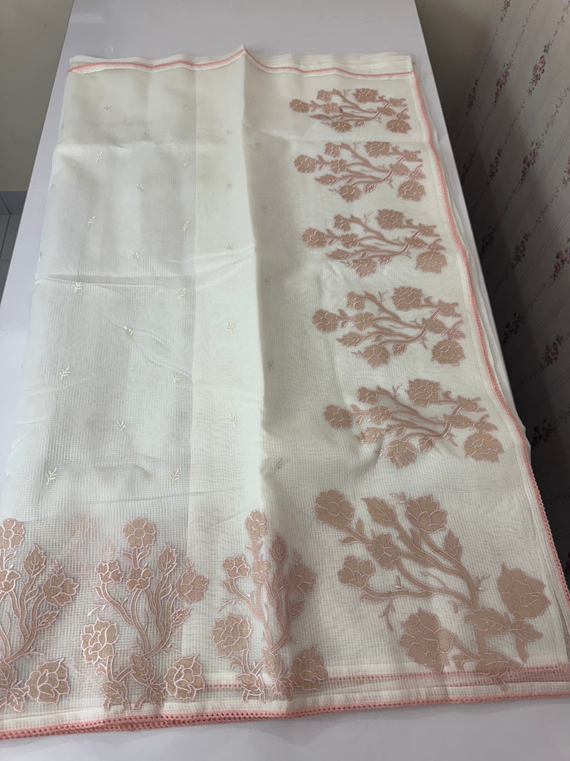 NetKota Applique work saree  -MSH123 White & Peach