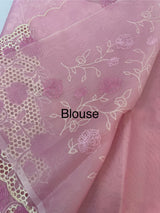 Viscose Organza saree with cutwork borders-MSH262 Pink