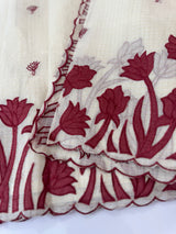Jute Linen Applique work saree  -MSH128 Offwhite to MaroonRed