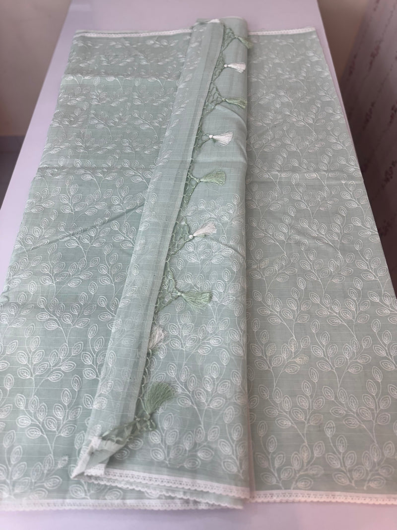 Kota cotton silk embriodery saree MS1455 - Pastel MintGreen