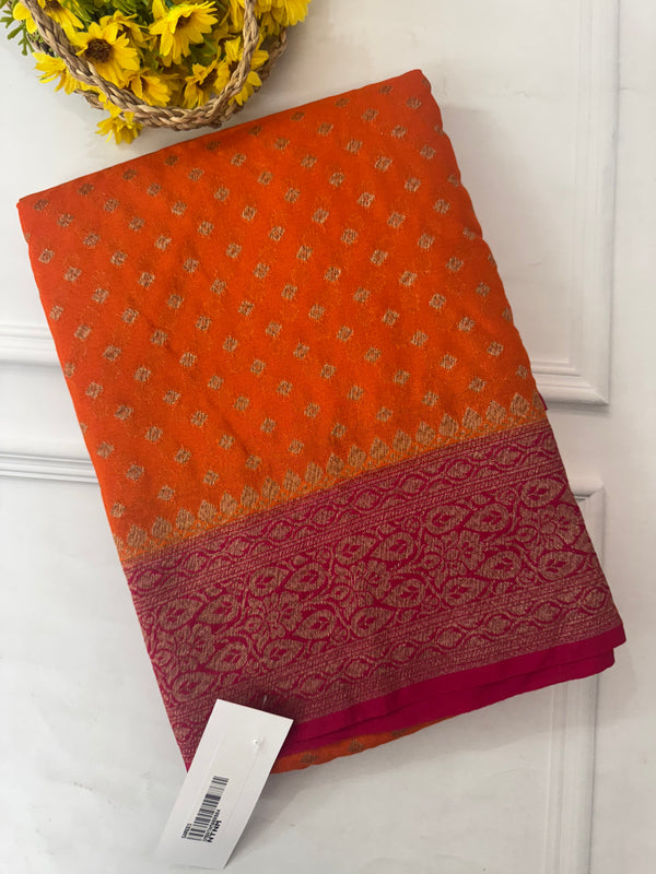 Banarasi viscose Georgette saree MKGS611- Orange to CrimsonPink