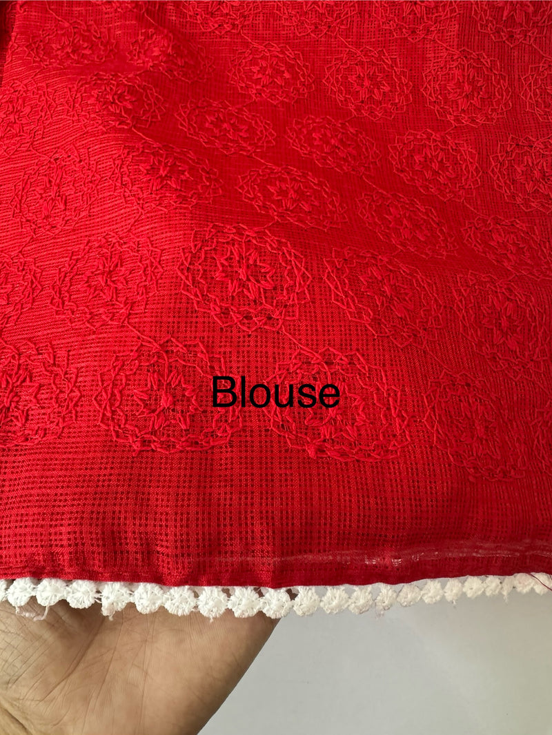 Phulkari Net Kota saree - MS8889 Red (design 1)