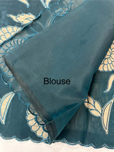 Viscose organza is saree with applqiue work - MSH930 Teal