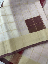 Checks semi chanderi saree  MS9871 - Coffee