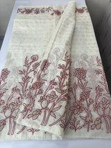 Mul chanderi applique work saree  MSH132 - Offwhite & Red